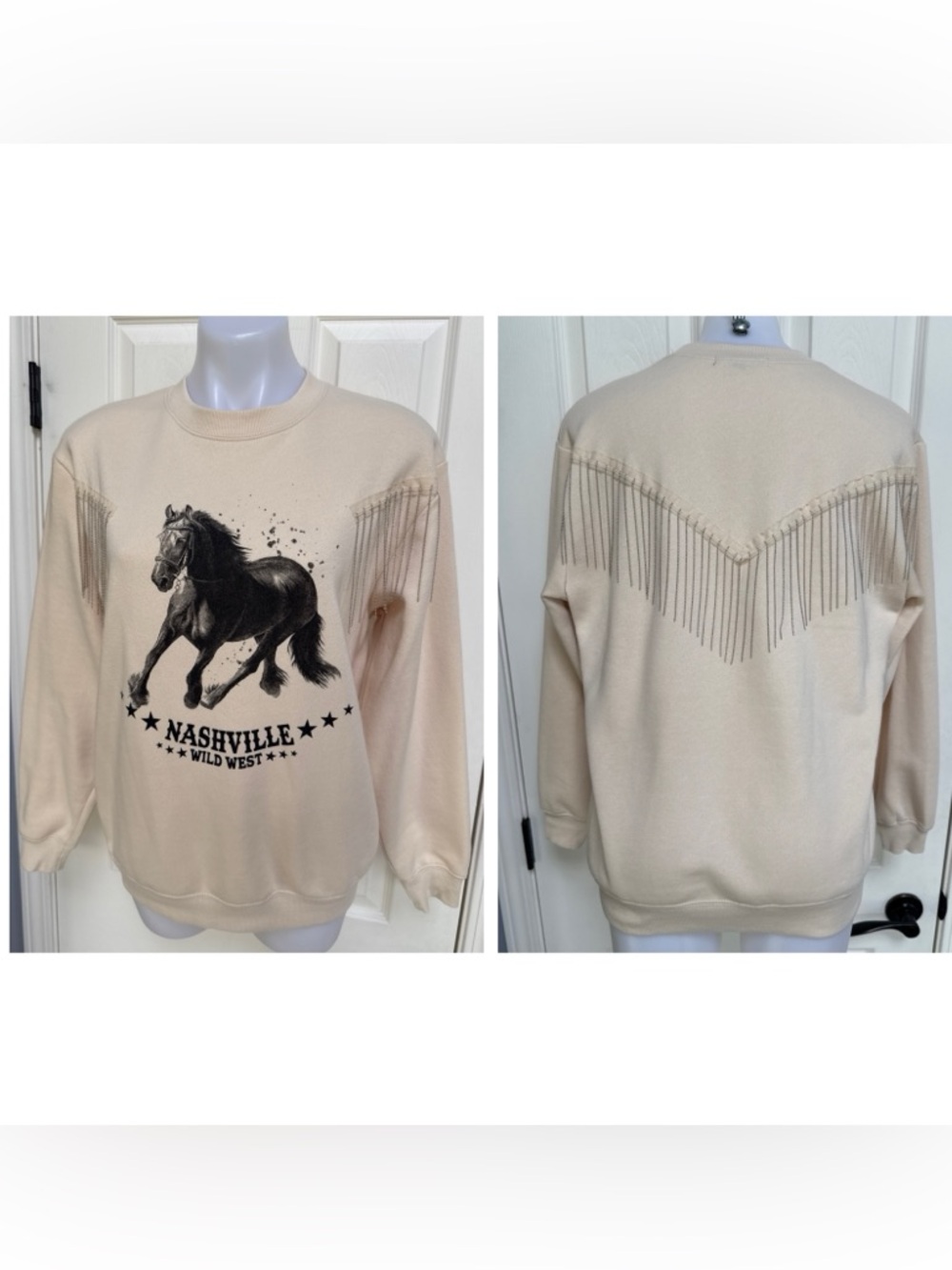 SOCIAL SCENE Nashville TN "Wild West" Rodeo Horse Metal Fringe Sweatshirt sz S